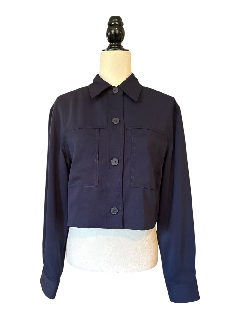 Quince Stretch Crepe Cropped Jacket Navy Size M NWT